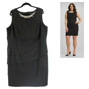 Size 18W 2X BLACK TIERED DRESS W/EMBELLISHED PEARL NECKLINE Day/Evening PLUS SZ